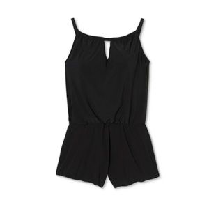 Black high neck swim romper, one piece